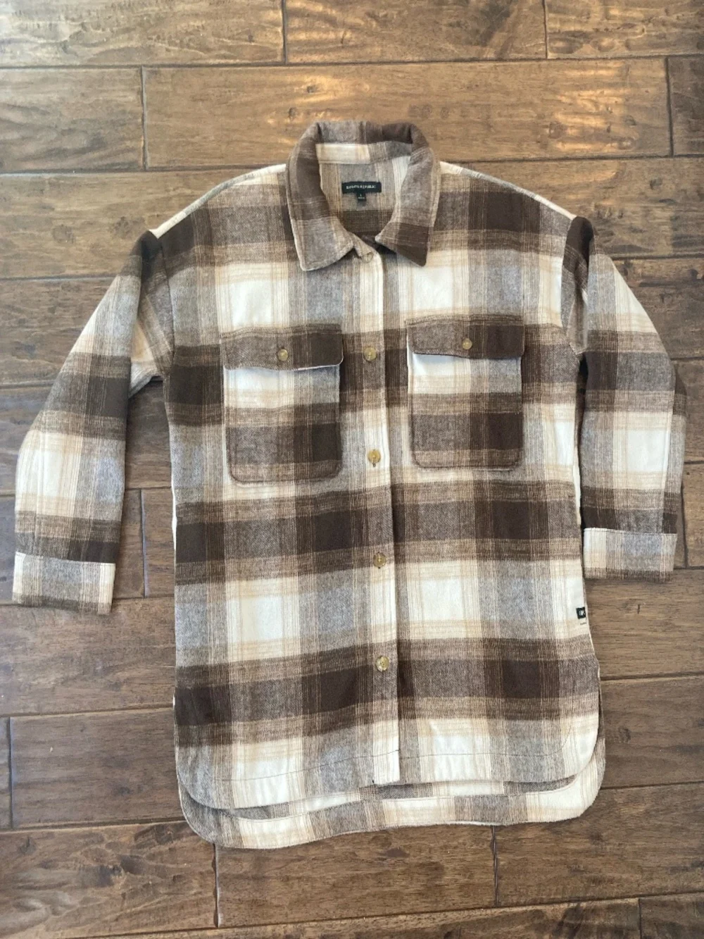 Banana Republic Shacket Jacket Brown Plaid sz Large Oversized Cozy Cabin